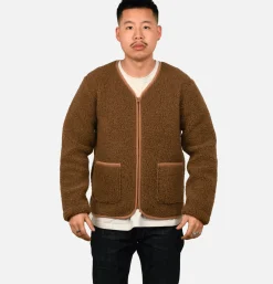 Zip Up Vee Cardigan Bark