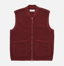 Zip Waistcoat Wool Deep Red
